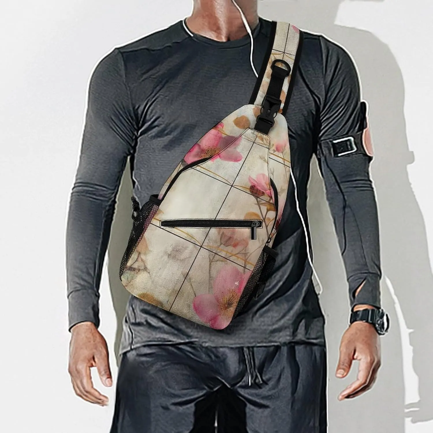 Sling Bag for Women Men Chest Bag Branch with Flowers Daypack Fanny Pack Cross Body Bag for Traveling