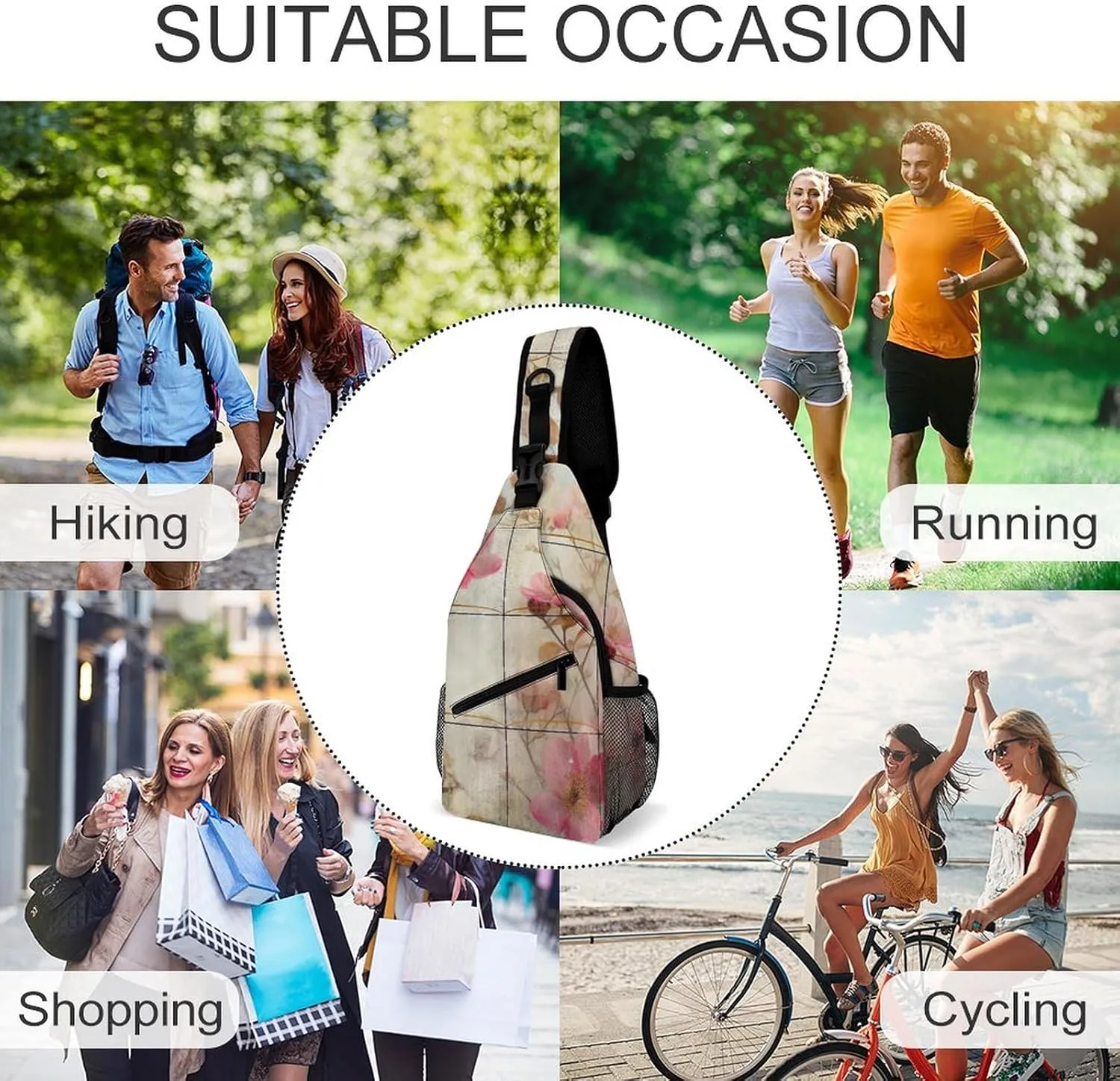 Sling Bag for Women Men Chest Bag Branch with Flowers Daypack Fanny Pack Cross Body Bag for Traveling