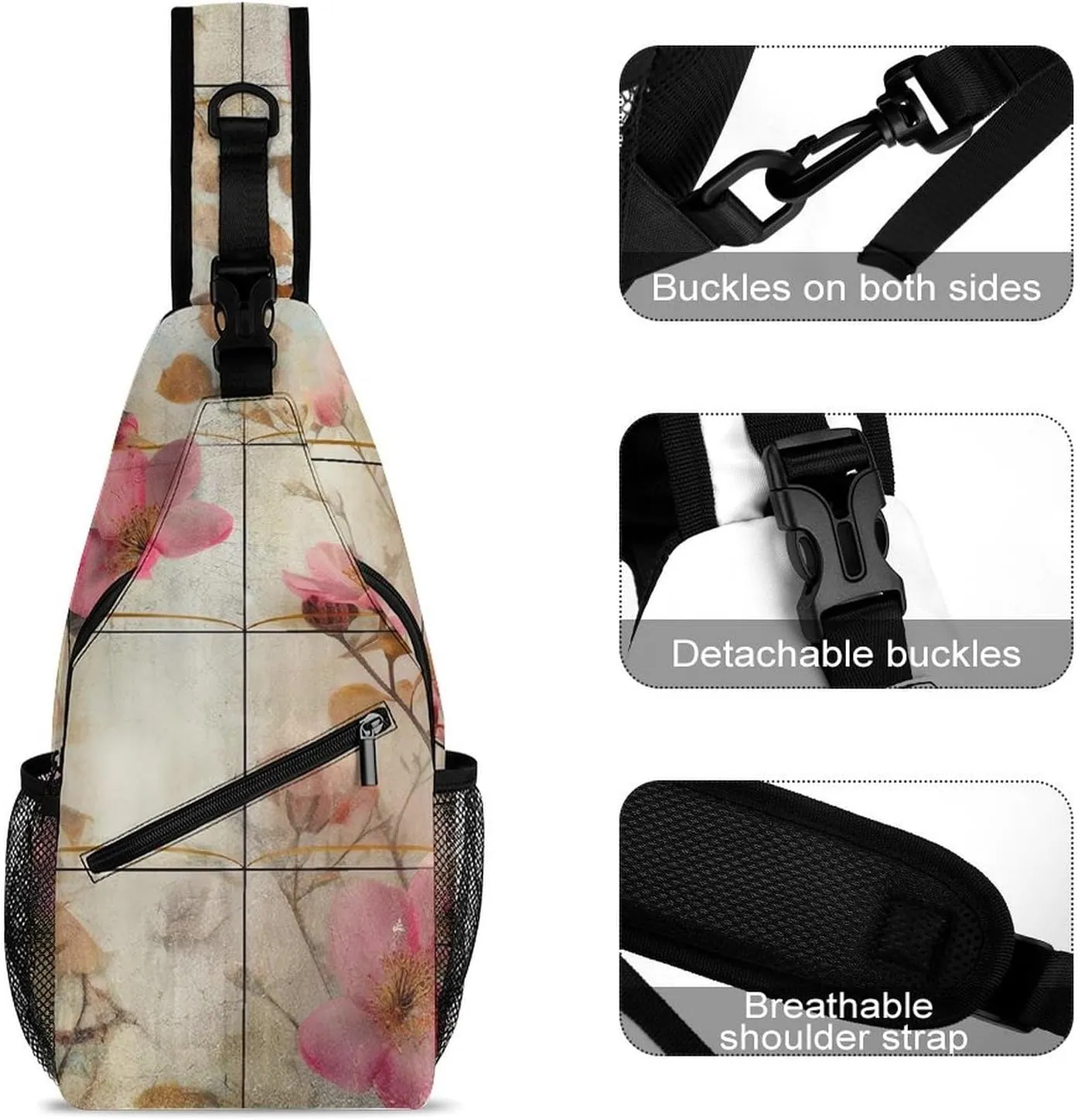 Sling Bag for Women Men Chest Bag Branch with Flowers Daypack Fanny Pack Cross Body Bag for Traveling