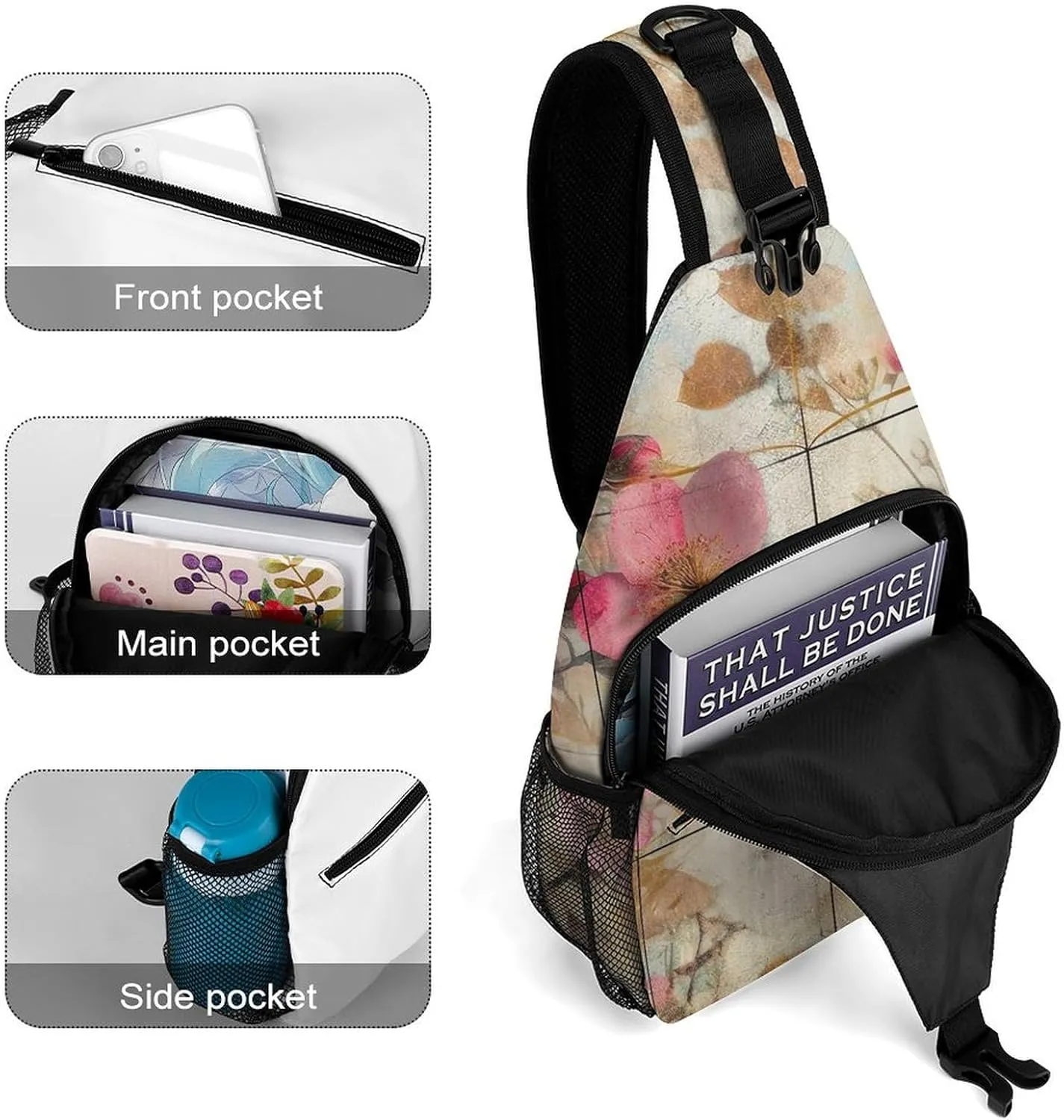 Sling Bag for Women Men Chest Bag Branch with Flowers Daypack Fanny Pack Cross Body Bag for Traveling
