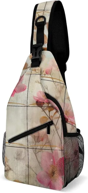 Sling Bag for Women Men Chest Bag Branch with Flowers Daypack Fanny Pack Cross Body Bag for Traveling