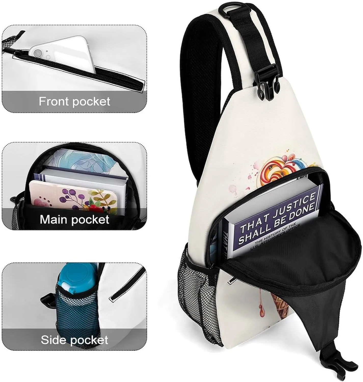 Sling Bag for Women Men Chest Bag Candy Ice Cream Daypack Fanny Pack Cross Body Bag for Traveling