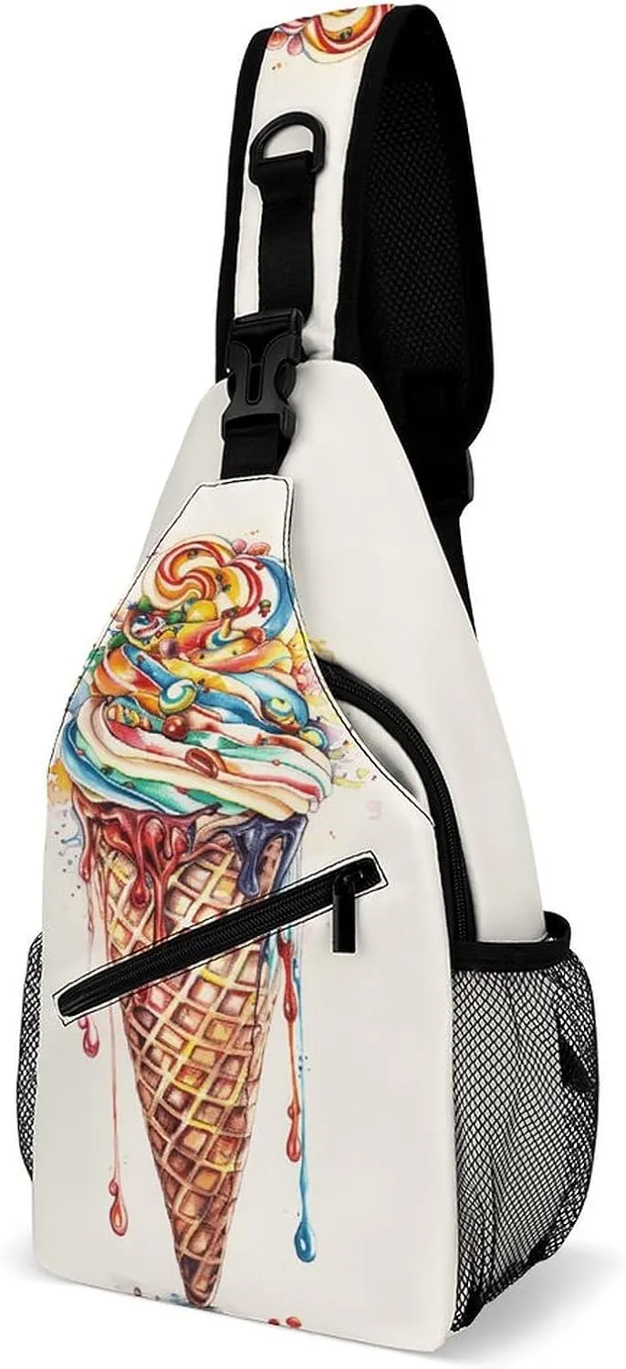 Sling Bag for Women Men Chest Bag Candy Ice Cream Daypack Fanny Pack Cross Body Bag for Traveling