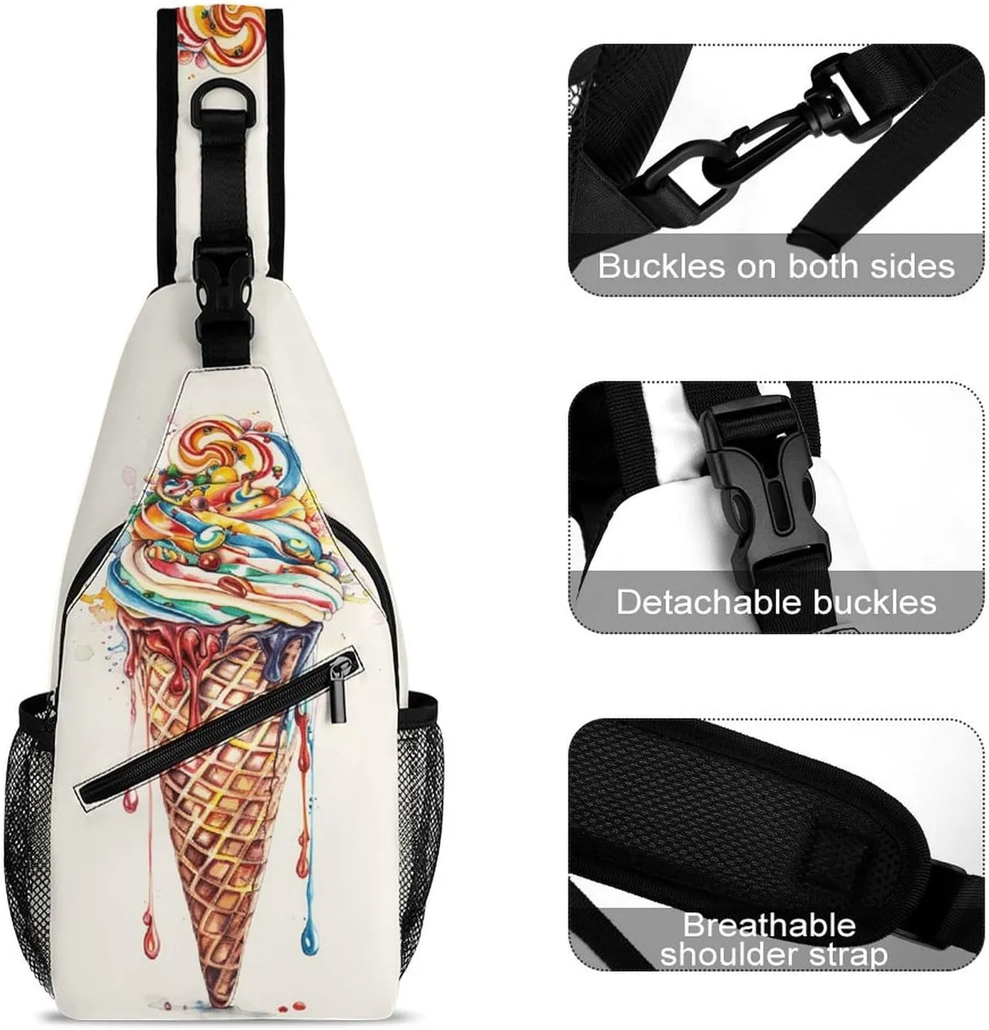 Sling Bag for Women Men Chest Bag Candy Ice Cream Daypack Fanny Pack Cross Body Bag for Traveling