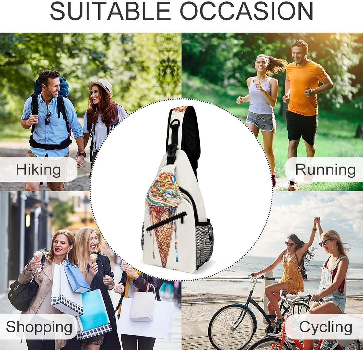 Sling Bag for Women Men Chest Bag Candy Ice Cream Daypack Fanny Pack Cross Body Bag for Traveling