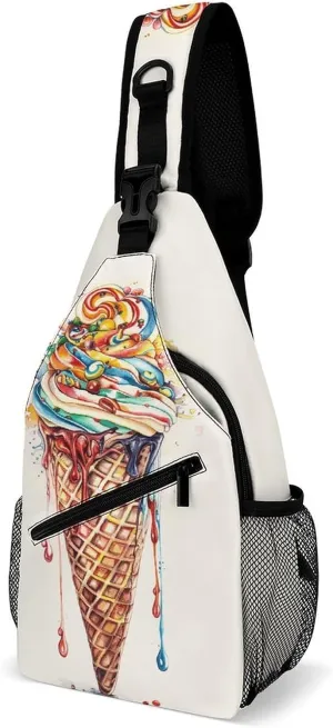 Sling Bag for Women Men Chest Bag Candy Ice Cream Daypack Fanny Pack Cross Body Bag for Traveling