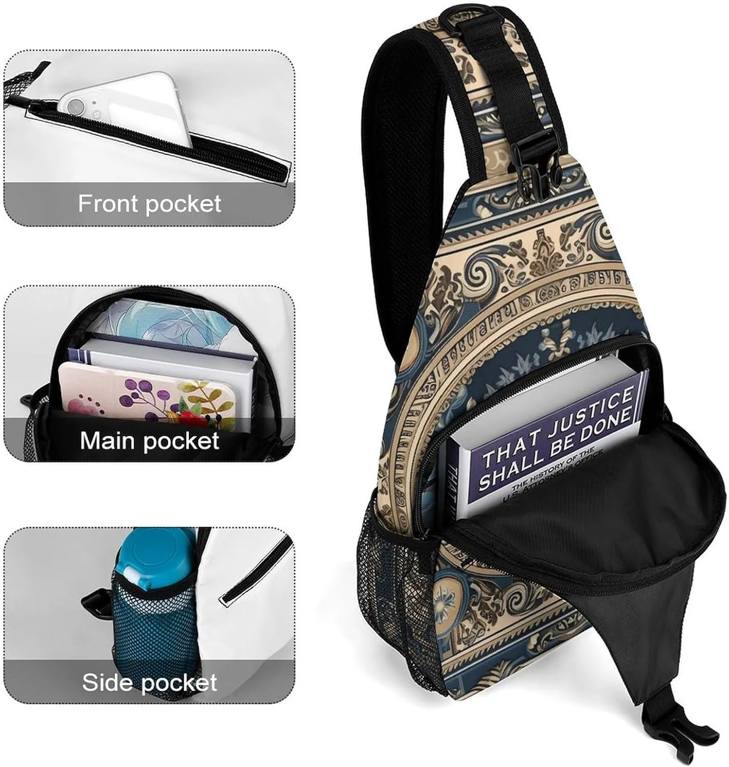 Sling Bag for Women Men Chest Bag Complex Patterns Daypack Fanny Pack Cross Body Bag for Traveling