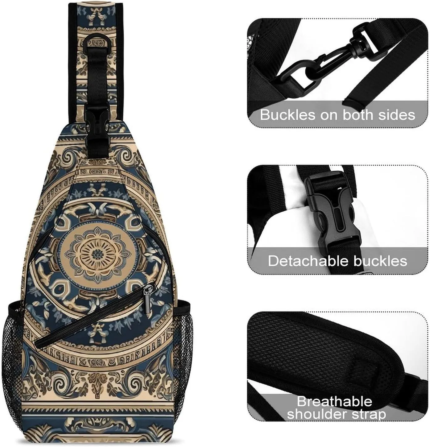 Sling Bag for Women Men Chest Bag Complex Patterns Daypack Fanny Pack Cross Body Bag for Traveling