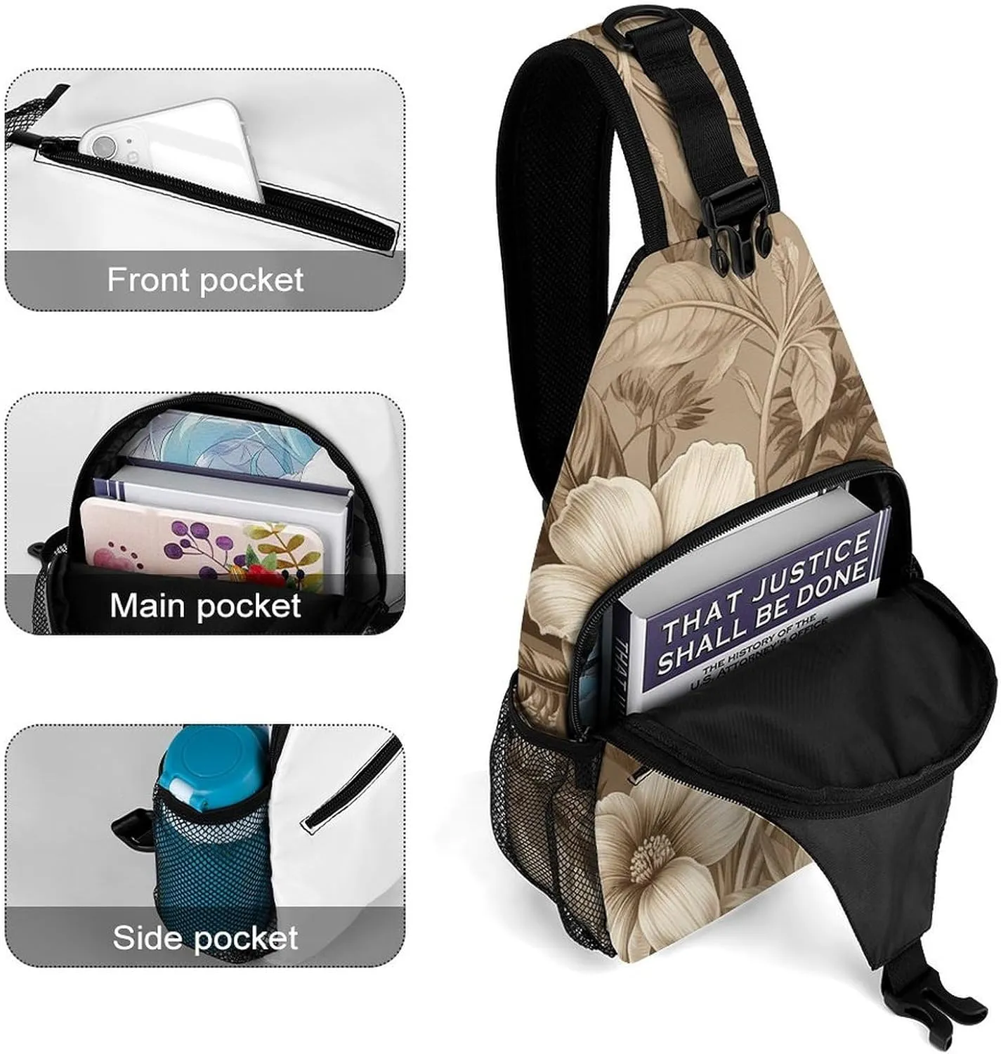 Sling Bag for Women Men Chest Bag Floral Pattern Wallpaper Daypack Fanny Pack Cross Body Bag for Traveling