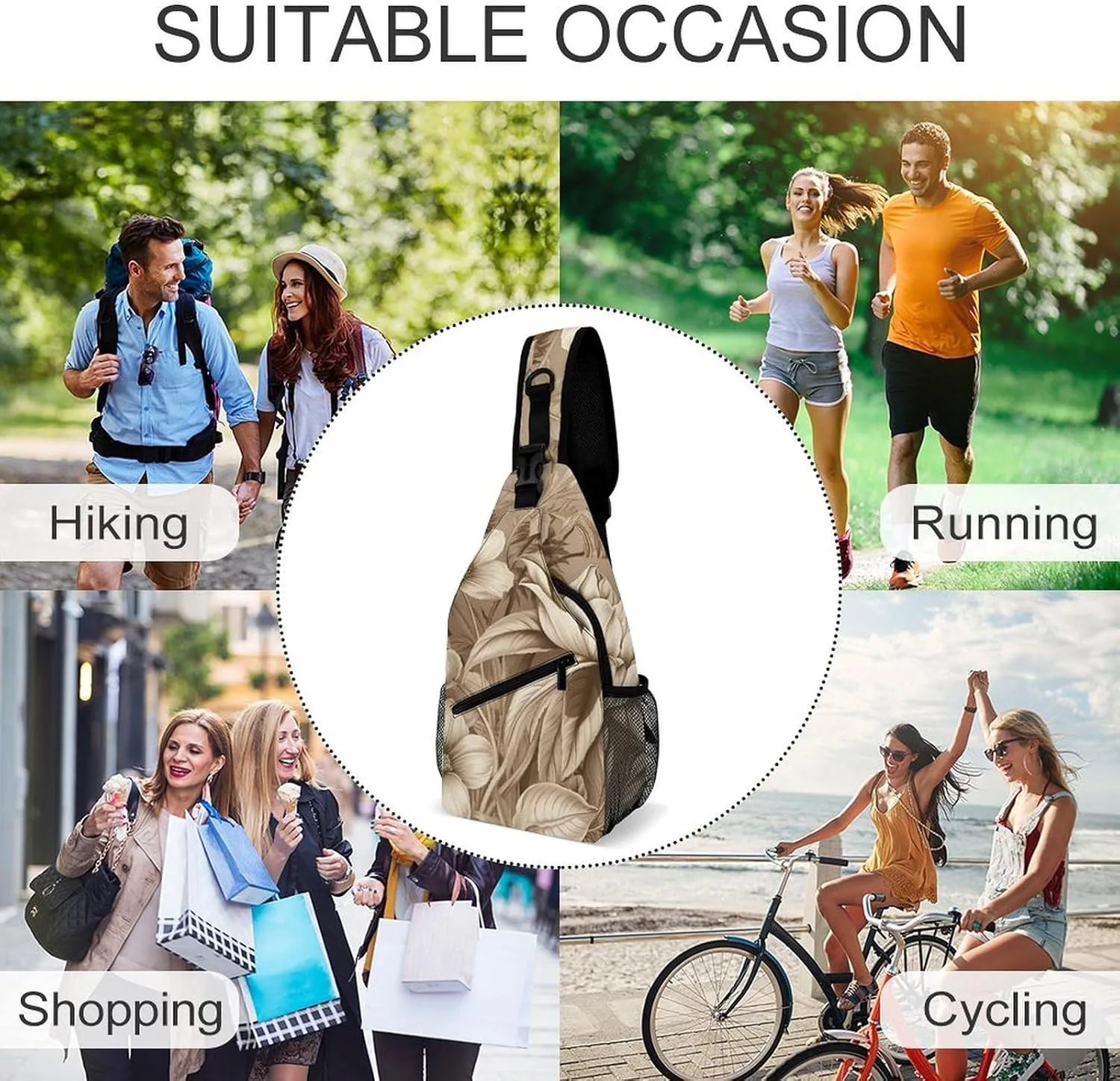 Sling Bag for Women Men Chest Bag Floral Pattern Wallpaper Daypack Fanny Pack Cross Body Bag for Traveling