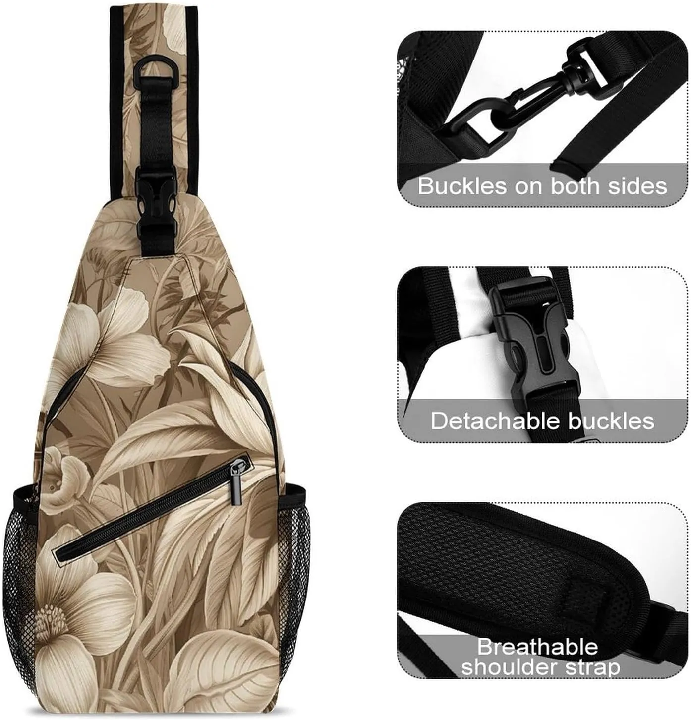 Sling Bag for Women Men Chest Bag Floral Pattern Wallpaper Daypack Fanny Pack Cross Body Bag for Traveling
