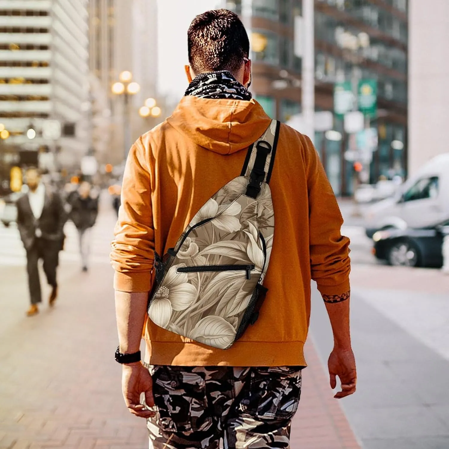 Sling Bag for Women Men Chest Bag Floral Pattern Wallpaper Daypack Fanny Pack Cross Body Bag for Traveling