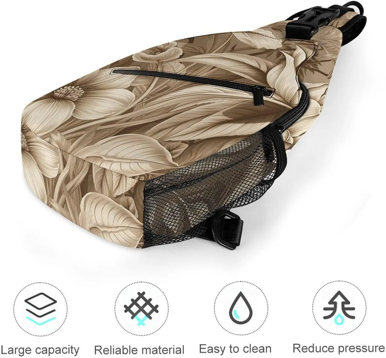 Sling Bag for Women Men Chest Bag Floral Pattern Wallpaper Daypack Fanny Pack Cross Body Bag for Traveling