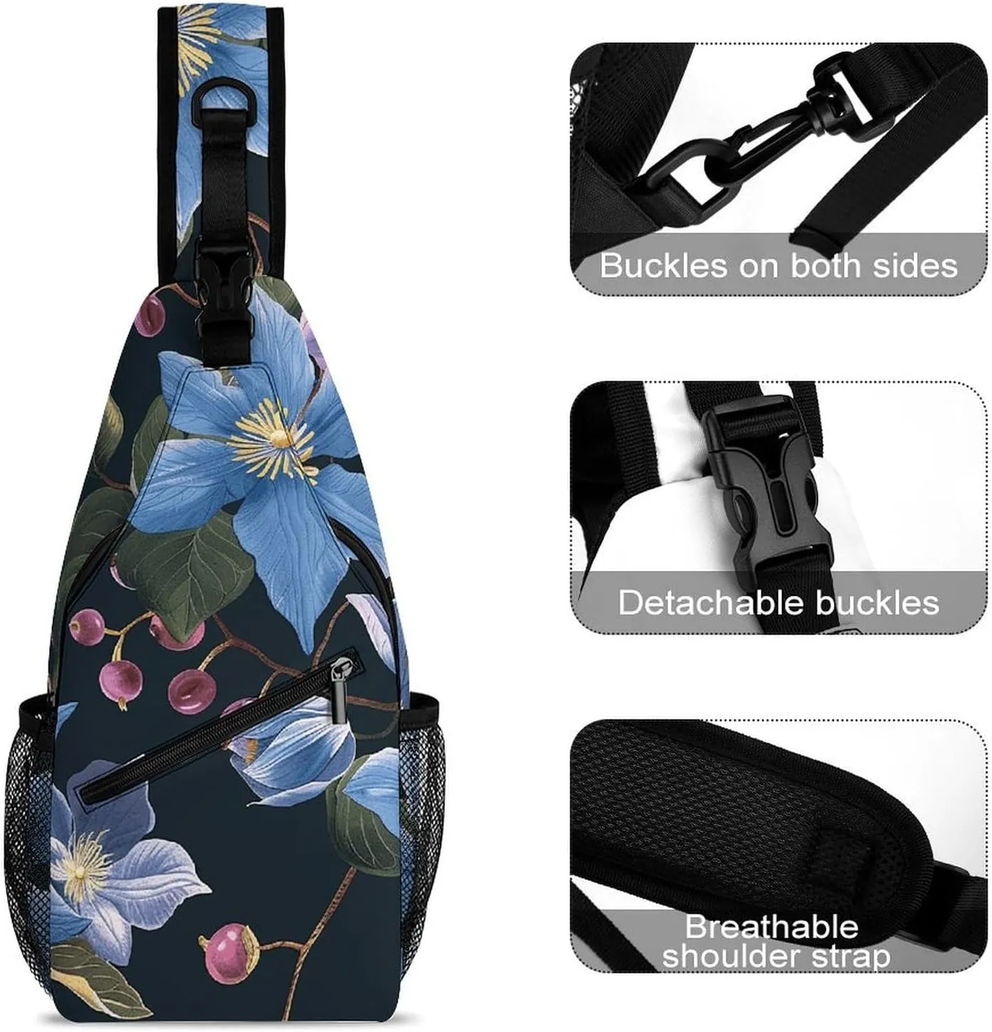 Sling Bag for Women Men Chest Bag Flower And Berries Daypack Fanny Pack Cross Body Bag for Traveling