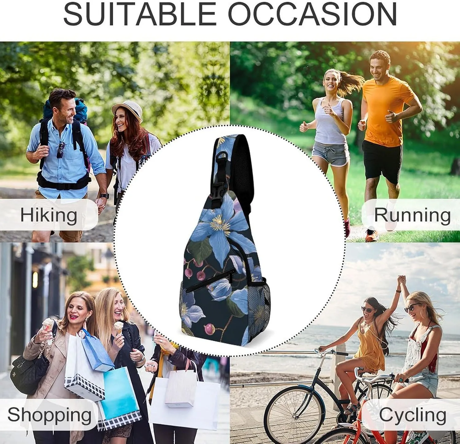 Sling Bag for Women Men Chest Bag Flower And Berries Daypack Fanny Pack Cross Body Bag for Traveling