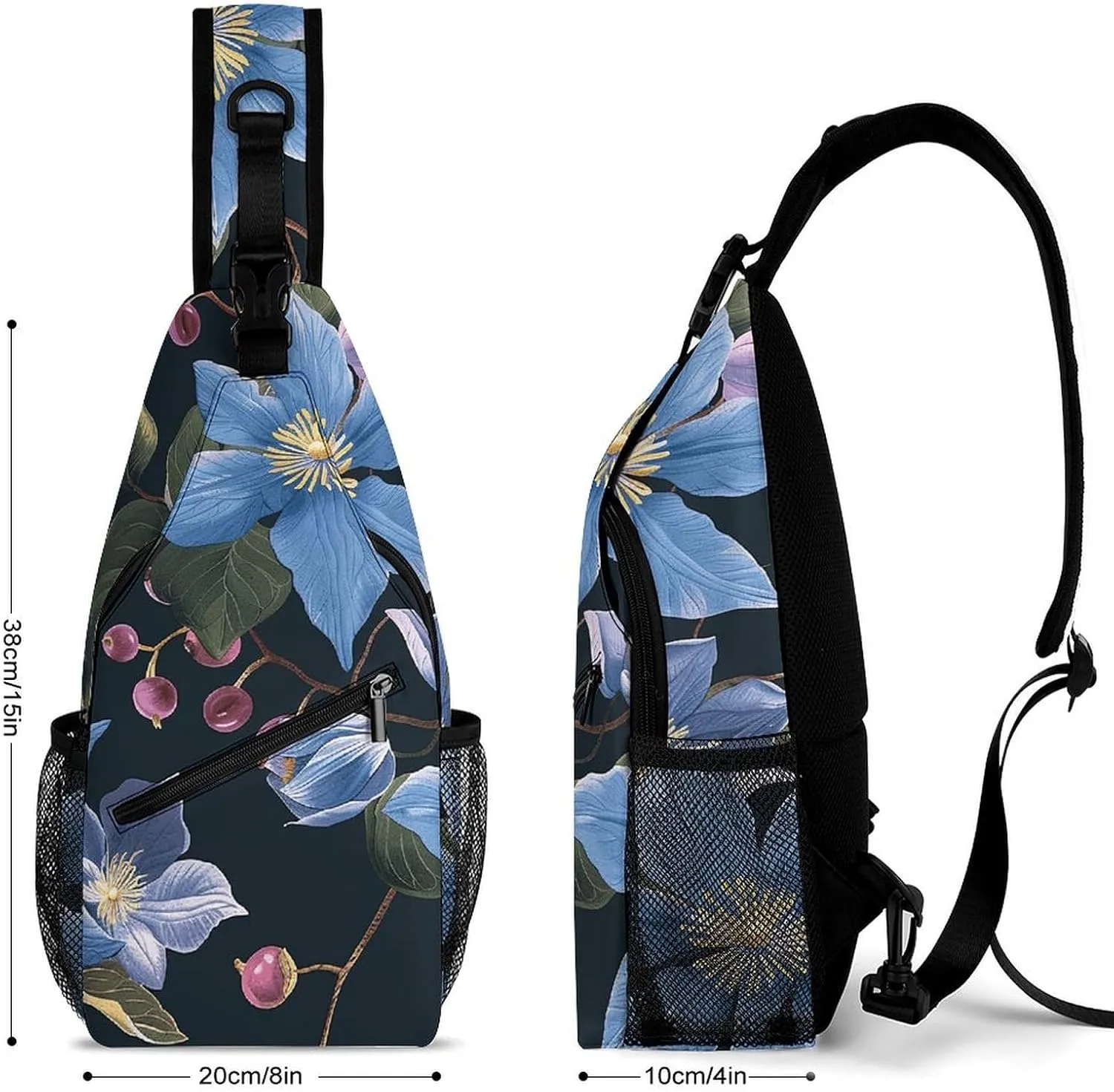 Sling Bag for Women Men Chest Bag Flower And Berries Daypack Fanny Pack Cross Body Bag for Traveling