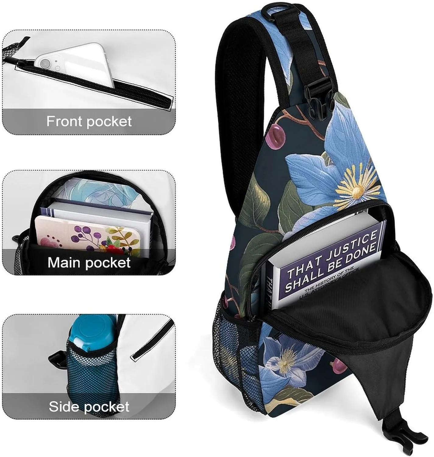 Sling Bag for Women Men Chest Bag Flower And Berries Daypack Fanny Pack Cross Body Bag for Traveling