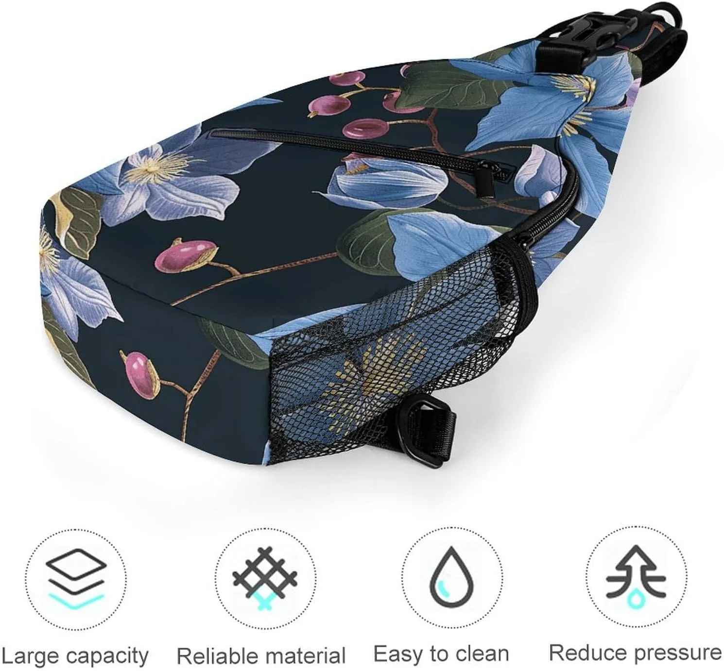Sling Bag for Women Men Chest Bag Flower And Berries Daypack Fanny Pack Cross Body Bag for Traveling