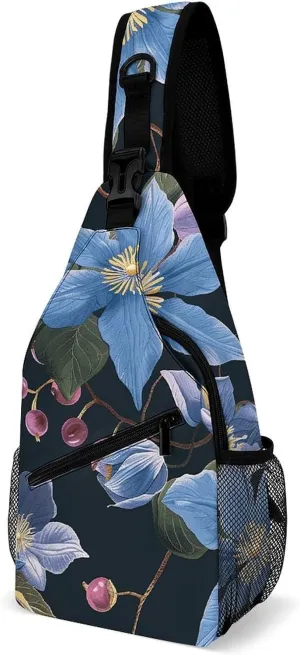 Sling Bag for Women Men Chest Bag Flower And Berries Daypack Fanny Pack Cross Body Bag for Traveling