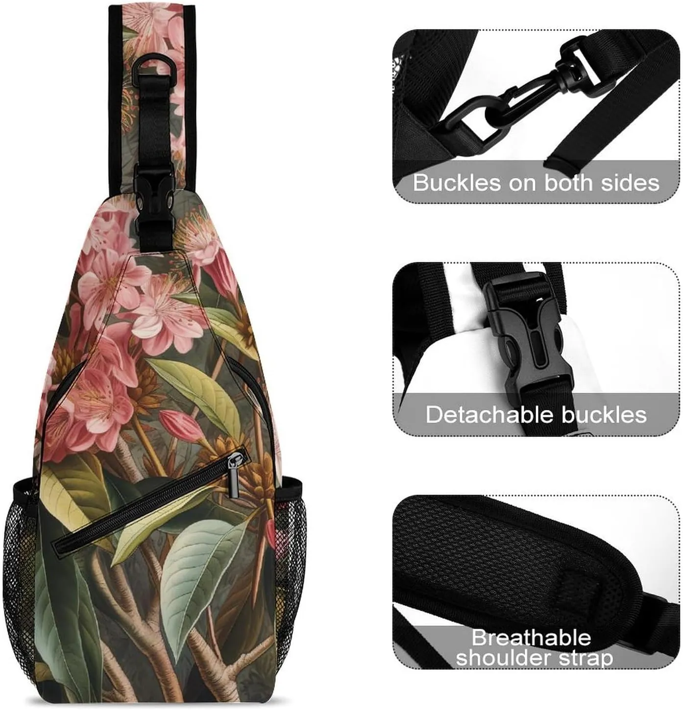 Sling Bag for Women Men Chest Bag Flowering Shrub Daypack Fanny Pack Cross Body Bag for Traveling