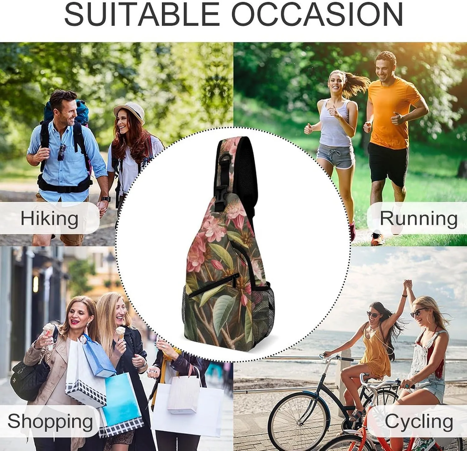 Sling Bag for Women Men Chest Bag Flowering Shrub Daypack Fanny Pack Cross Body Bag for Traveling