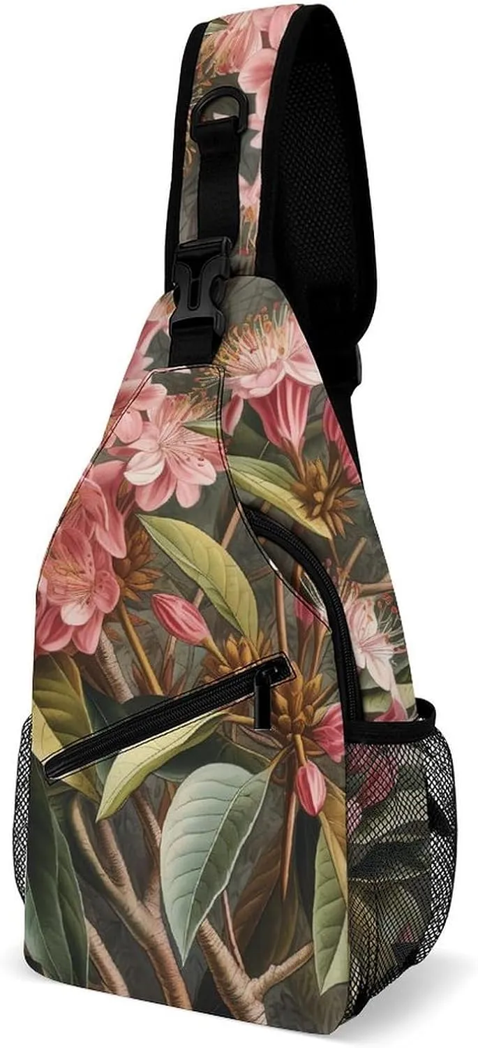 Sling Bag for Women Men Chest Bag Flowering Shrub Daypack Fanny Pack Cross Body Bag for Traveling