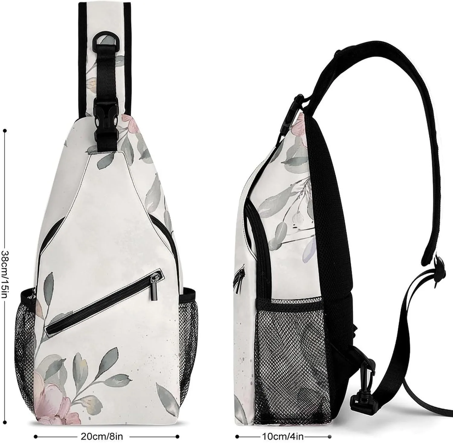 Sling Bag for Women Men Chest Bag Light Gray Flowers Daypack Fanny Pack Cross Body Bag for Traveling