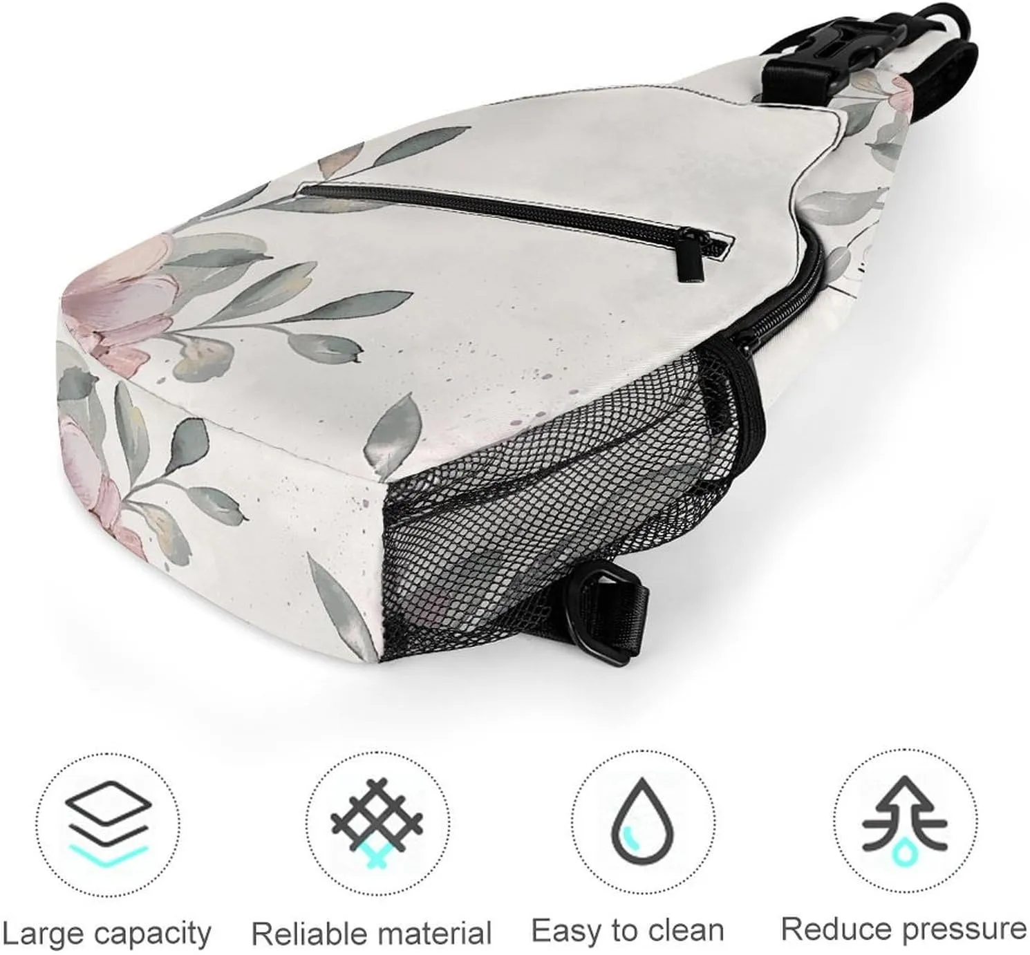Sling Bag for Women Men Chest Bag Light Gray Flowers Daypack Fanny Pack Cross Body Bag for Traveling
