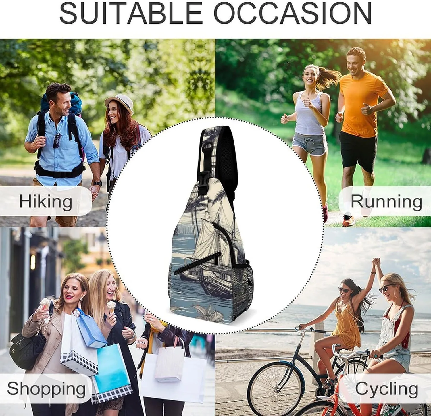 Sling Bag for Women Men Chest Bag Tree And Seaweed Daypack Fanny Pack Cross Body Bag for Traveling