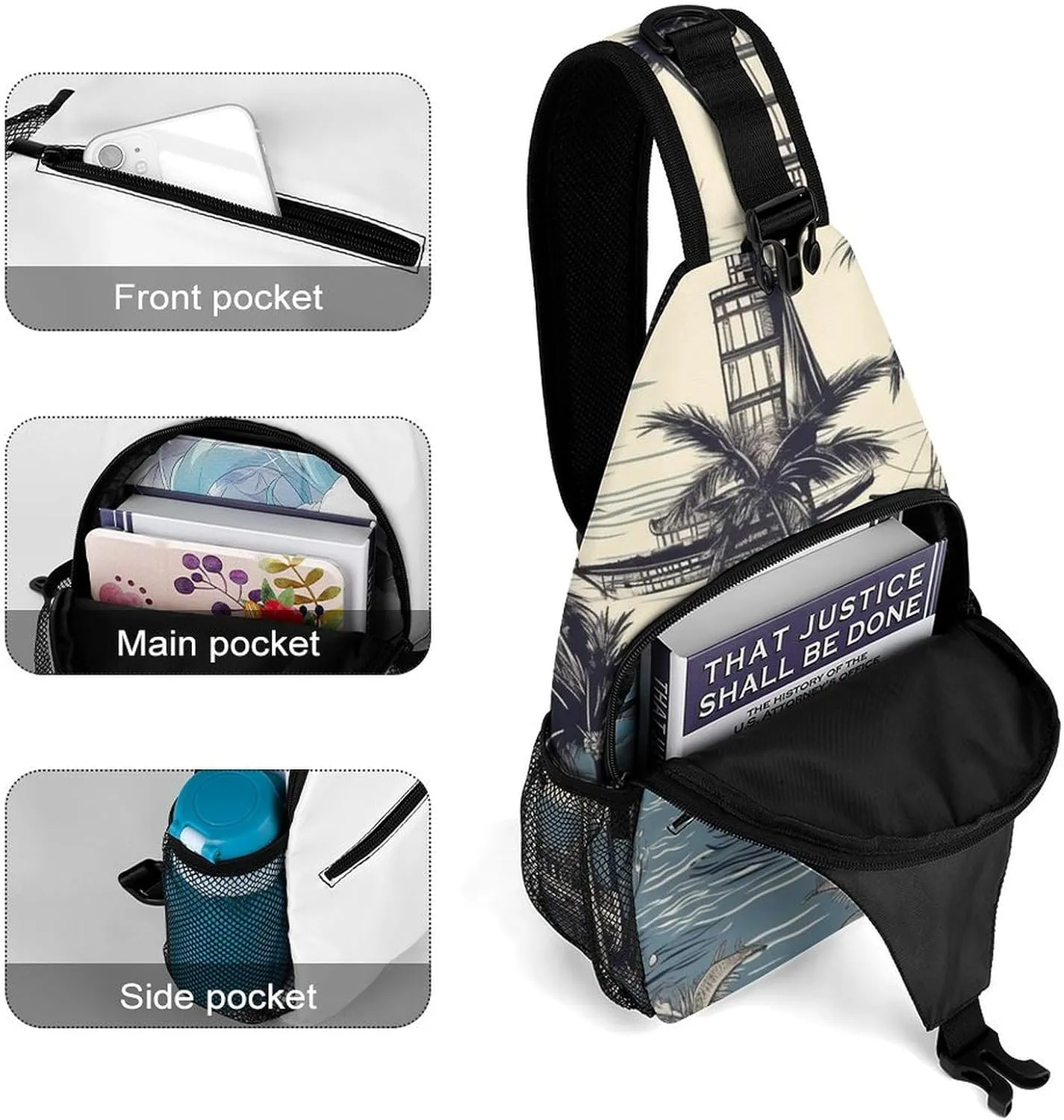 Sling Bag for Women Men Chest Bag Tree And Seaweed Daypack Fanny Pack Cross Body Bag for Traveling
