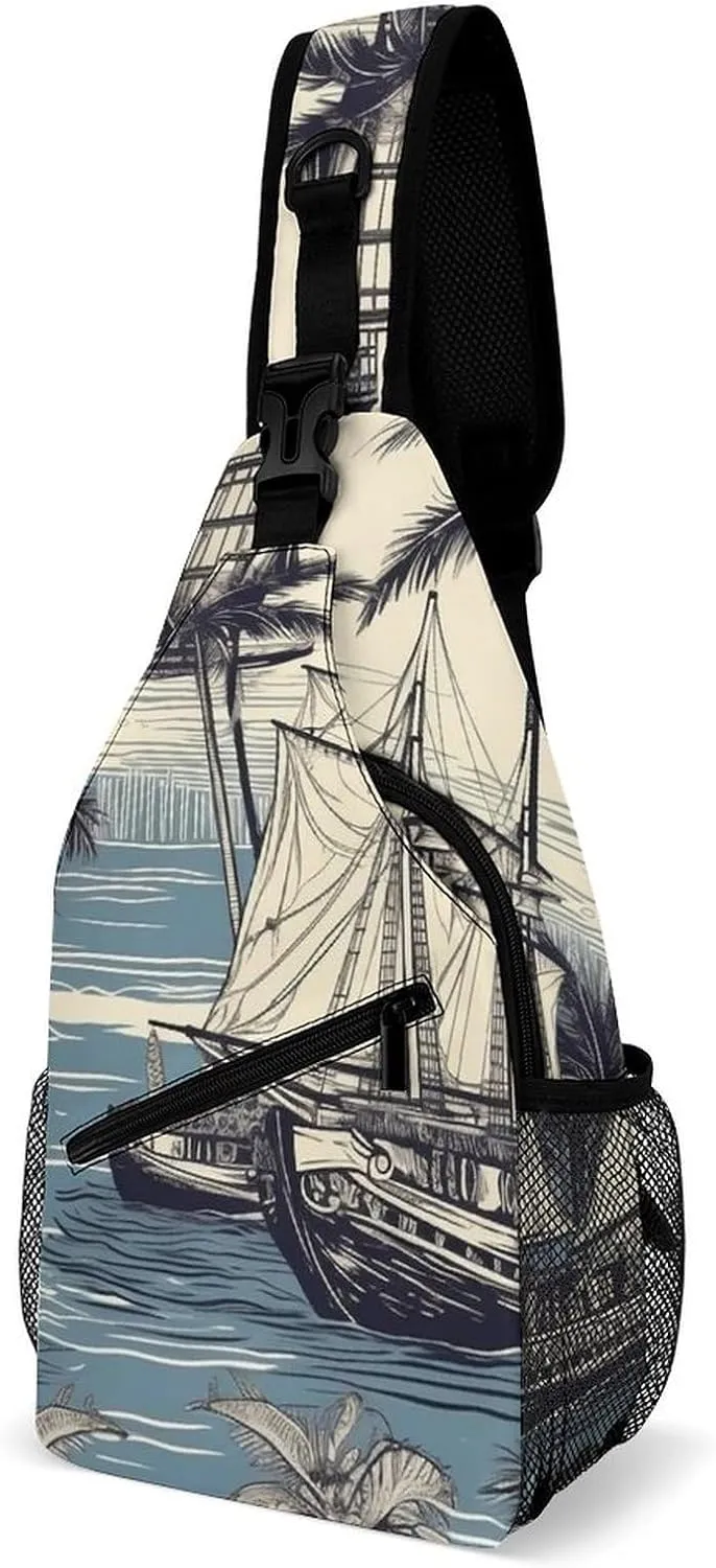 Sling Bag for Women Men Chest Bag Tree And Seaweed Daypack Fanny Pack Cross Body Bag for Traveling