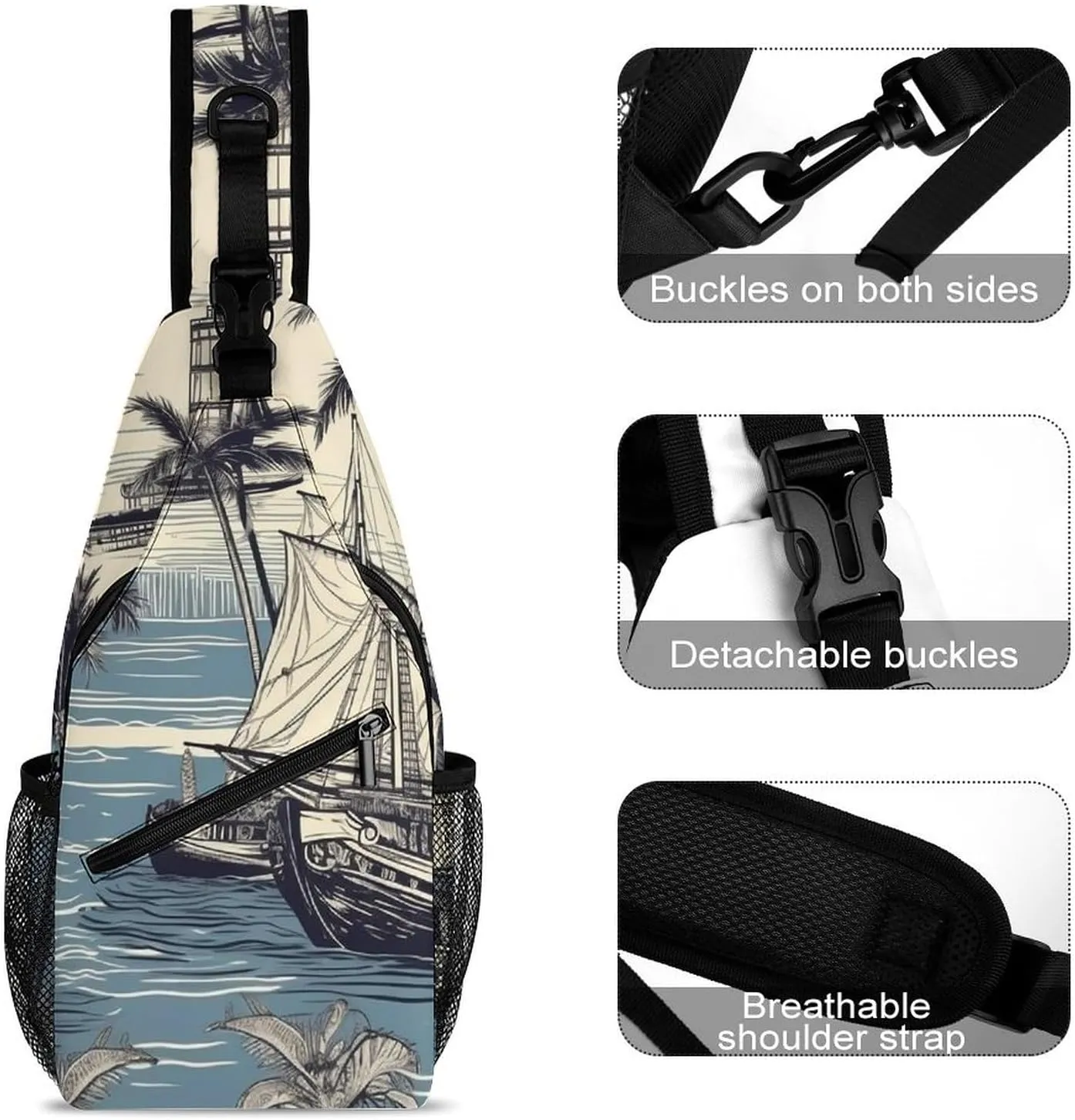 Sling Bag for Women Men Chest Bag Tree And Seaweed Daypack Fanny Pack Cross Body Bag for Traveling