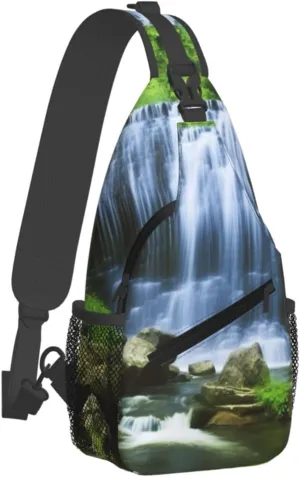 Sling Bag for Women Men Crossbody Shoulder Bag Waterfall Flowing Down Chest Bag Small Sling Backpack Daypack Fanny Packs