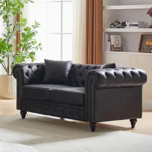 Small Couch,63.5" High-tech Fabric Button Tufted Love Seat Sofa with Nailhead Trim&Roll Armrest,Upholstered Mid Century Modern Couch,Comfy Chesterfield Sofa for Living Room,Small Place(2 Seater,Black)