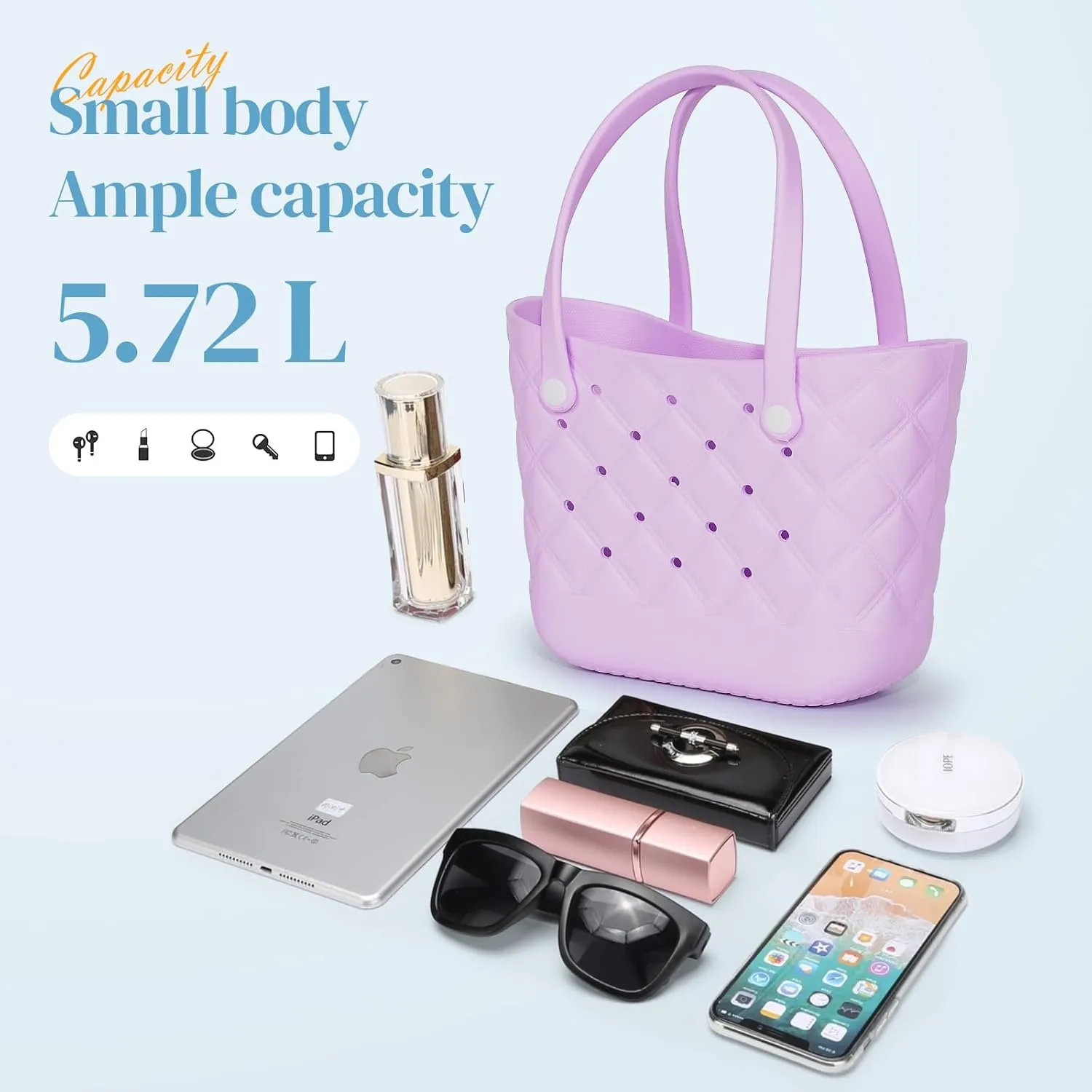 Small Rubber Tote Bag with 5 Charms Cute Beach Tote Small Rubber Bags for Women