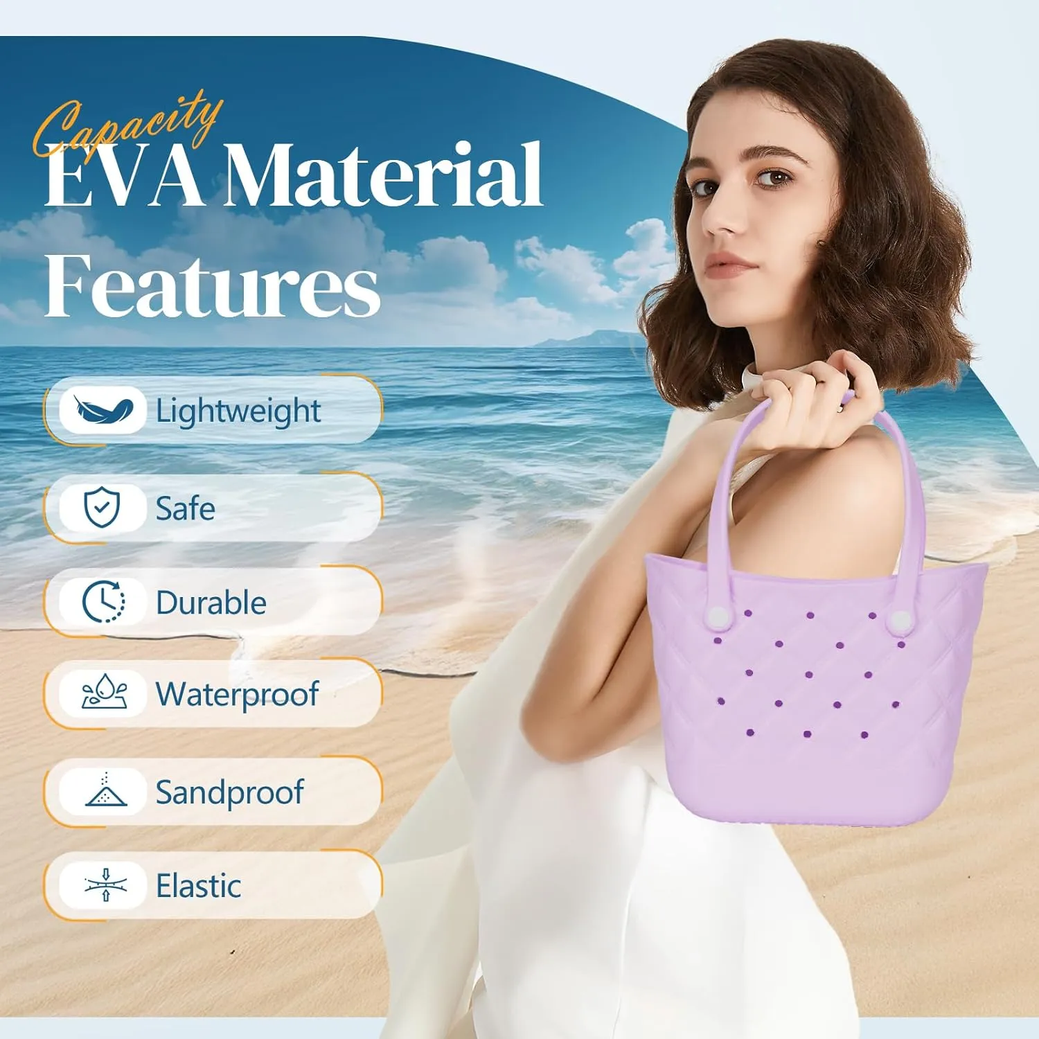 Small Rubber Tote Bag with 5 Charms Cute Beach Tote Small Rubber Bags for Women