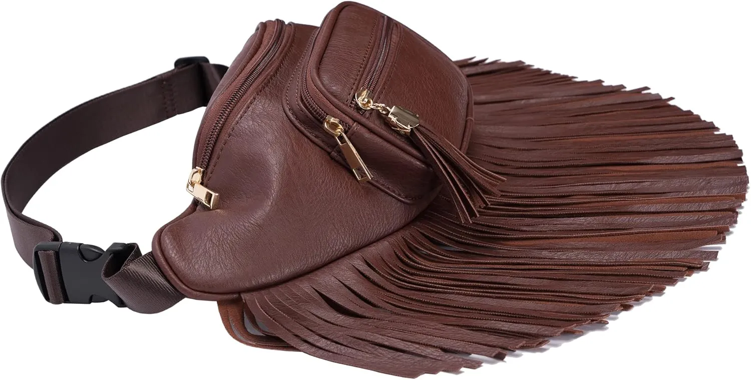 Solene Fringe Waist bag for women with Multi Zipper Pockets