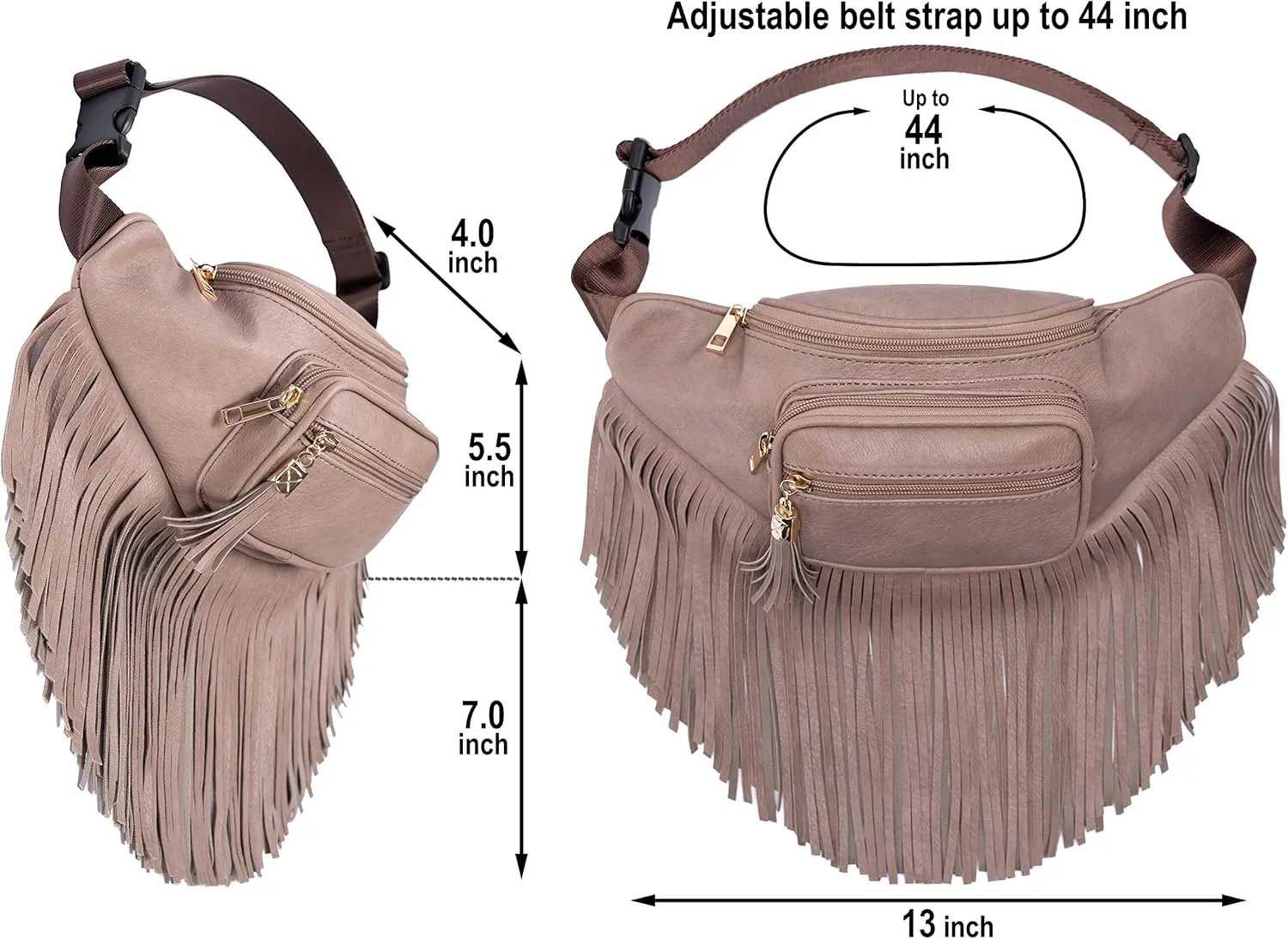 Solene Fringe Waist bag for women with Multi Zipper Pockets