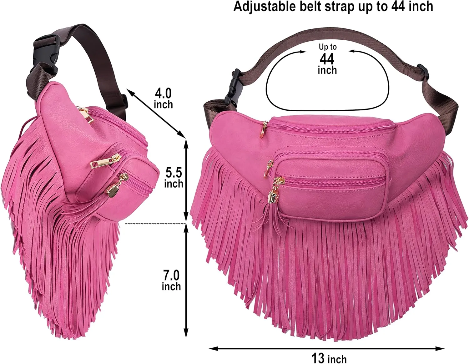 Solene Fringe Waist bag for women with Multi Zipper Pockets