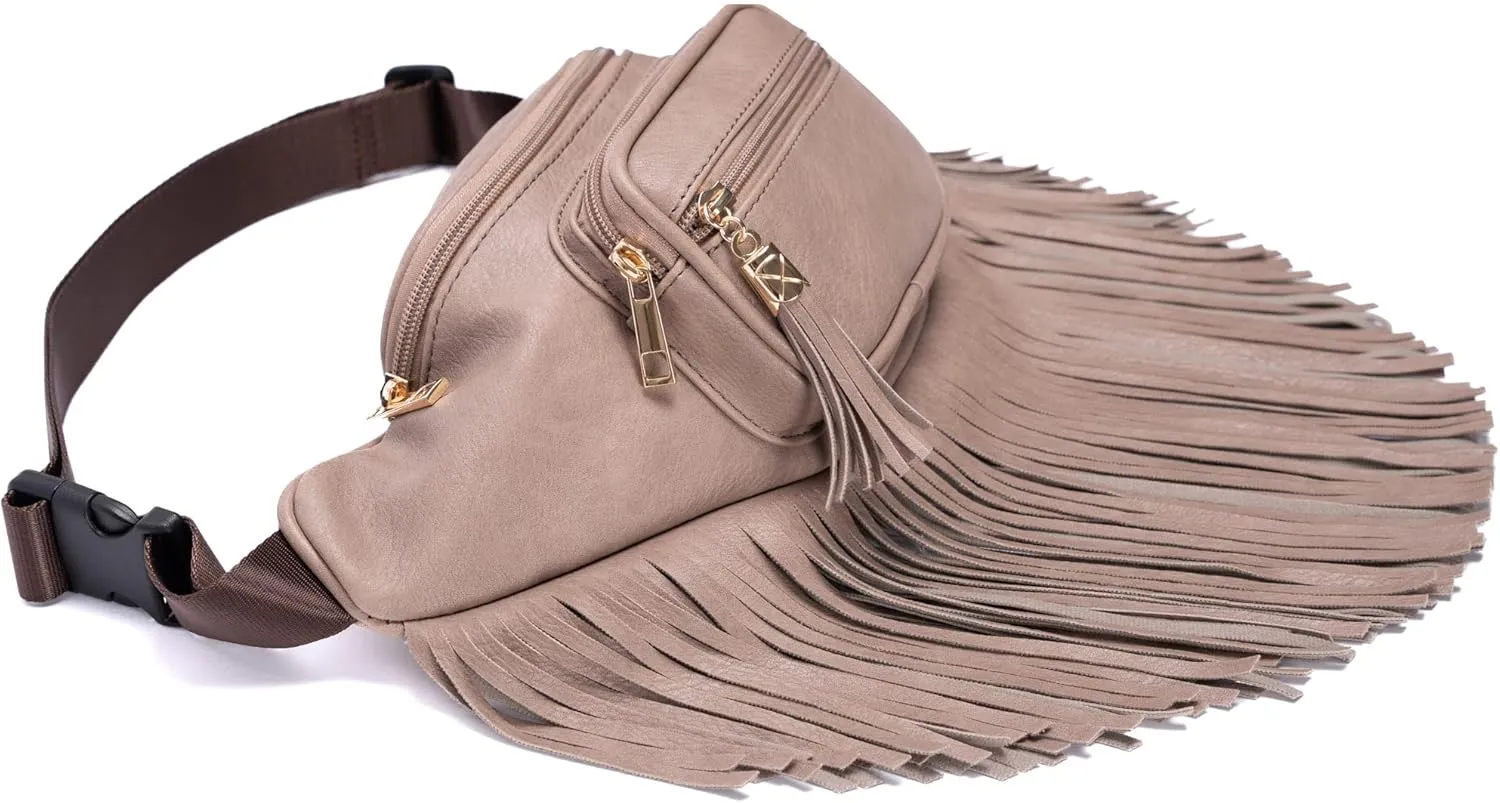 Solene Fringe Waist bag for women with Multi Zipper Pockets