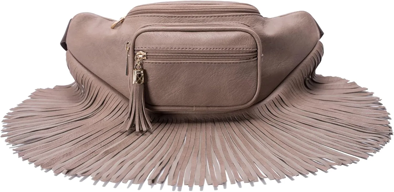 Solene Fringe Waist bag for women with Multi Zipper Pockets
