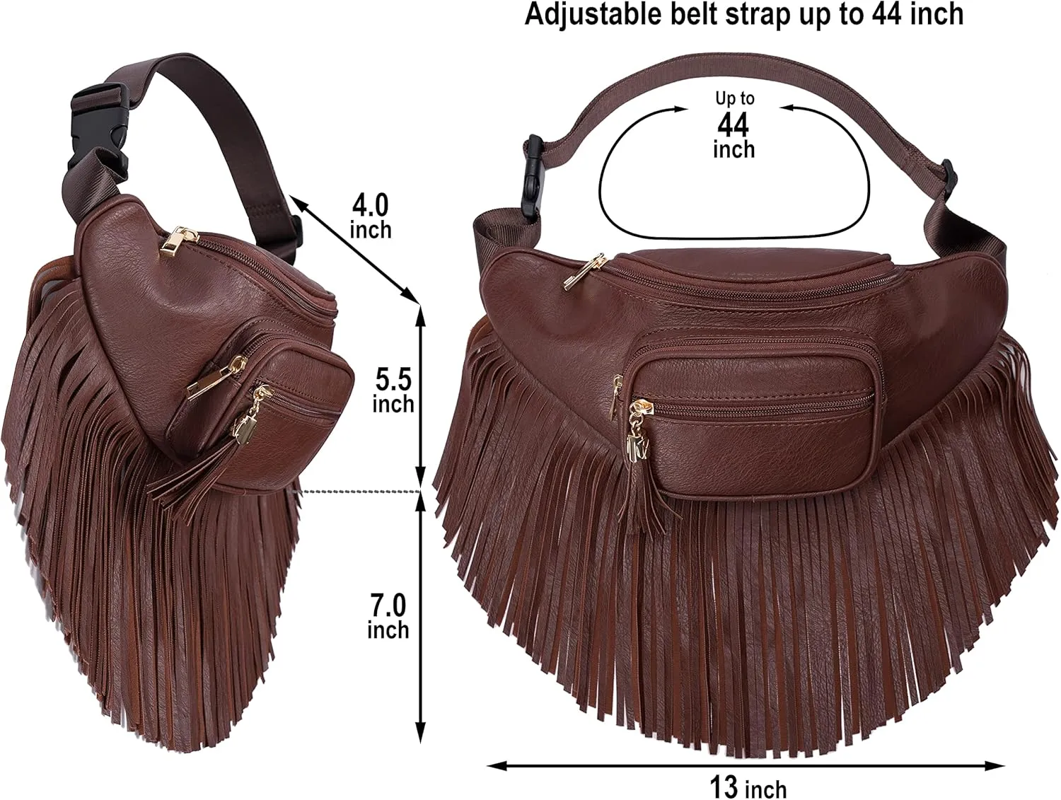 Solene Fringe Waist bag for women with Multi Zipper Pockets