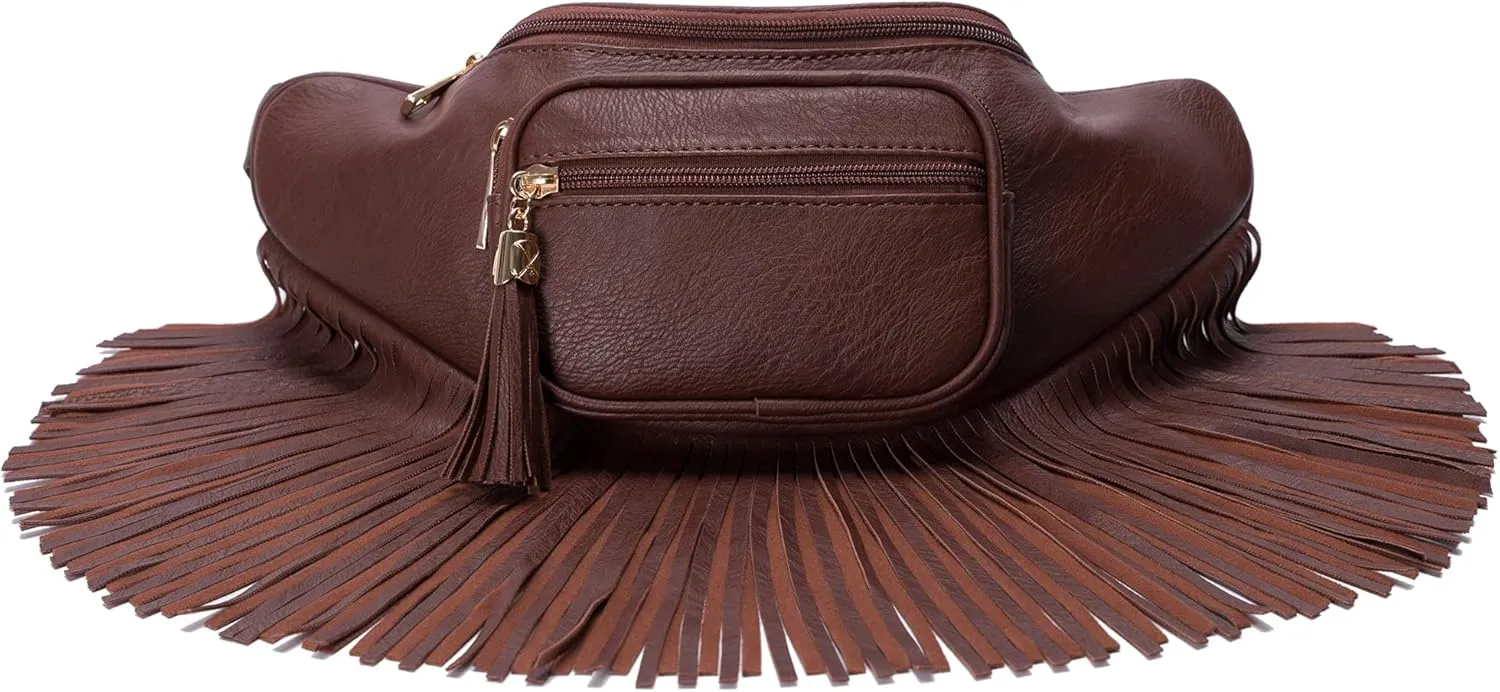 Solene Fringe Waist bag for women with Multi Zipper Pockets