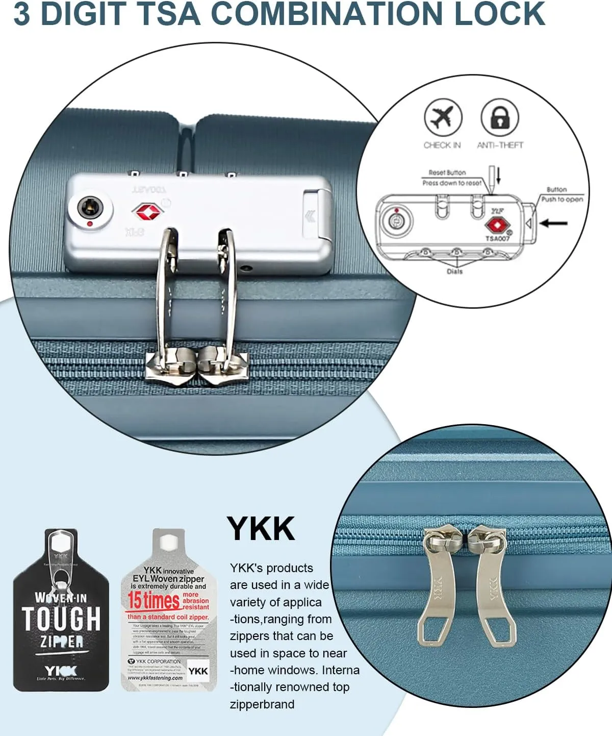 Somago 24 Inch Checked Luggage and Packing Cube Travel Set Hard Shell Lightweight Polypropylene Suitcase with Spinner Wheels TSA Lock,Ice Blue
