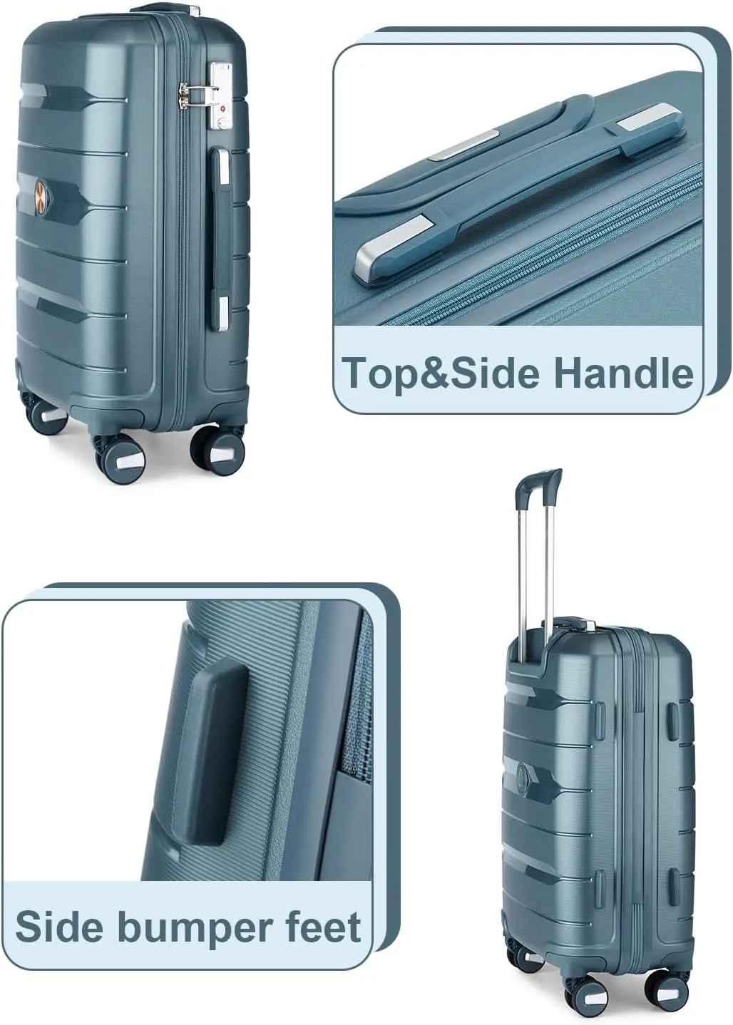 Somago 24 Inch Checked Luggage and Packing Cube Travel Set Hard Shell Lightweight Polypropylene Suitcase with Spinner Wheels TSA Lock,Ice Blue