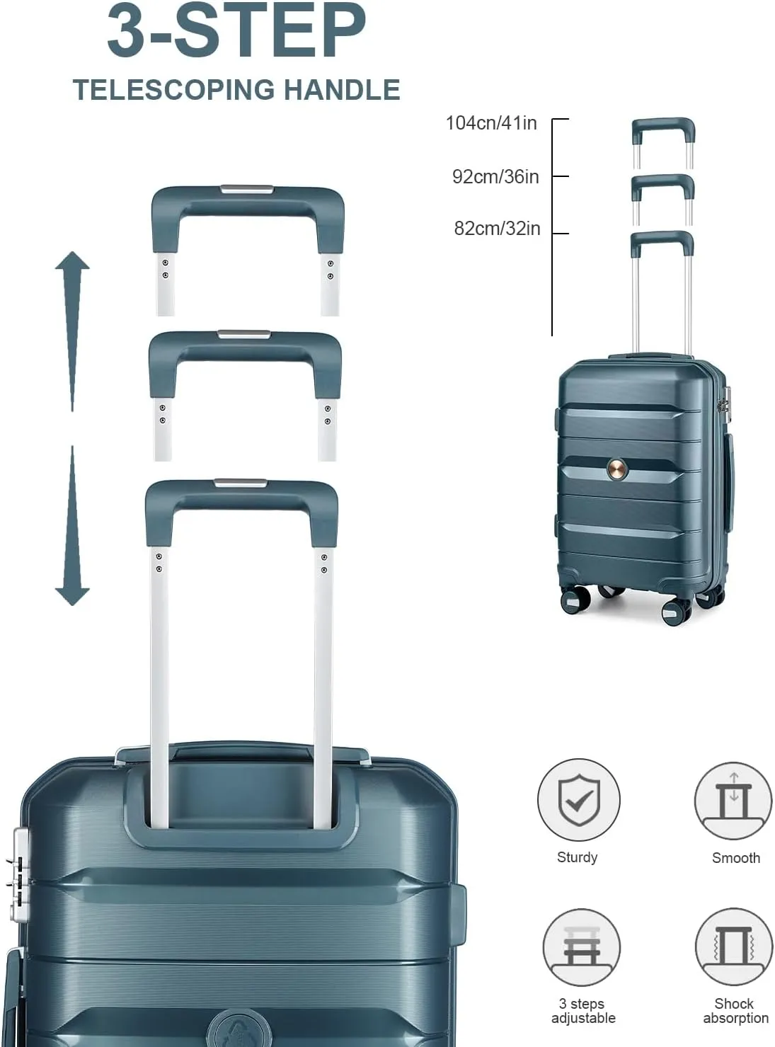 Somago 24 Inch Checked Luggage and Packing Cube Travel Set Hard Shell Lightweight Polypropylene Suitcase with Spinner Wheels TSA Lock,Ice Blue