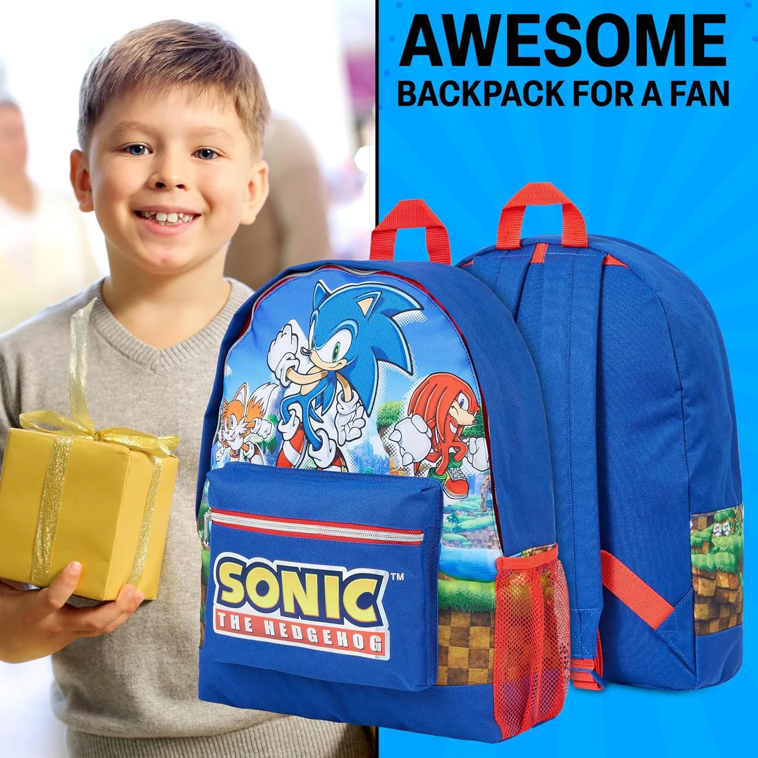 Sonic The Hedgehog School Bag Kids Backpack for Boys Blue Large Capacity Sonic Gifts for Boys (Dark Blue)