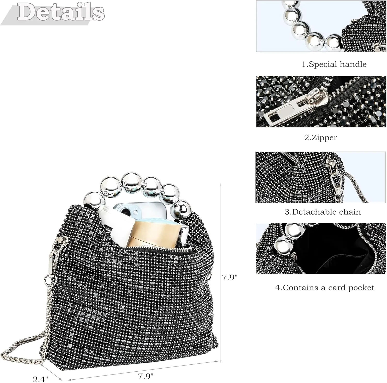 Sparkling Women's Evening Handbags Rhinestone Purse Crossbody Bag Wedding Prom Party Club Purses