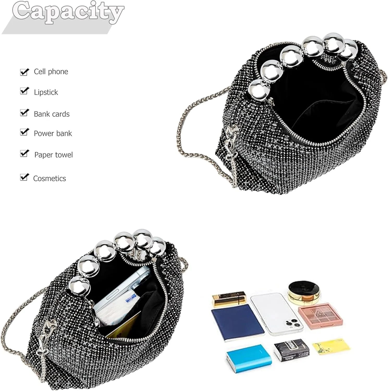 Sparkling Women's Evening Handbags Rhinestone Purse Crossbody Bag Wedding Prom Party Club Purses