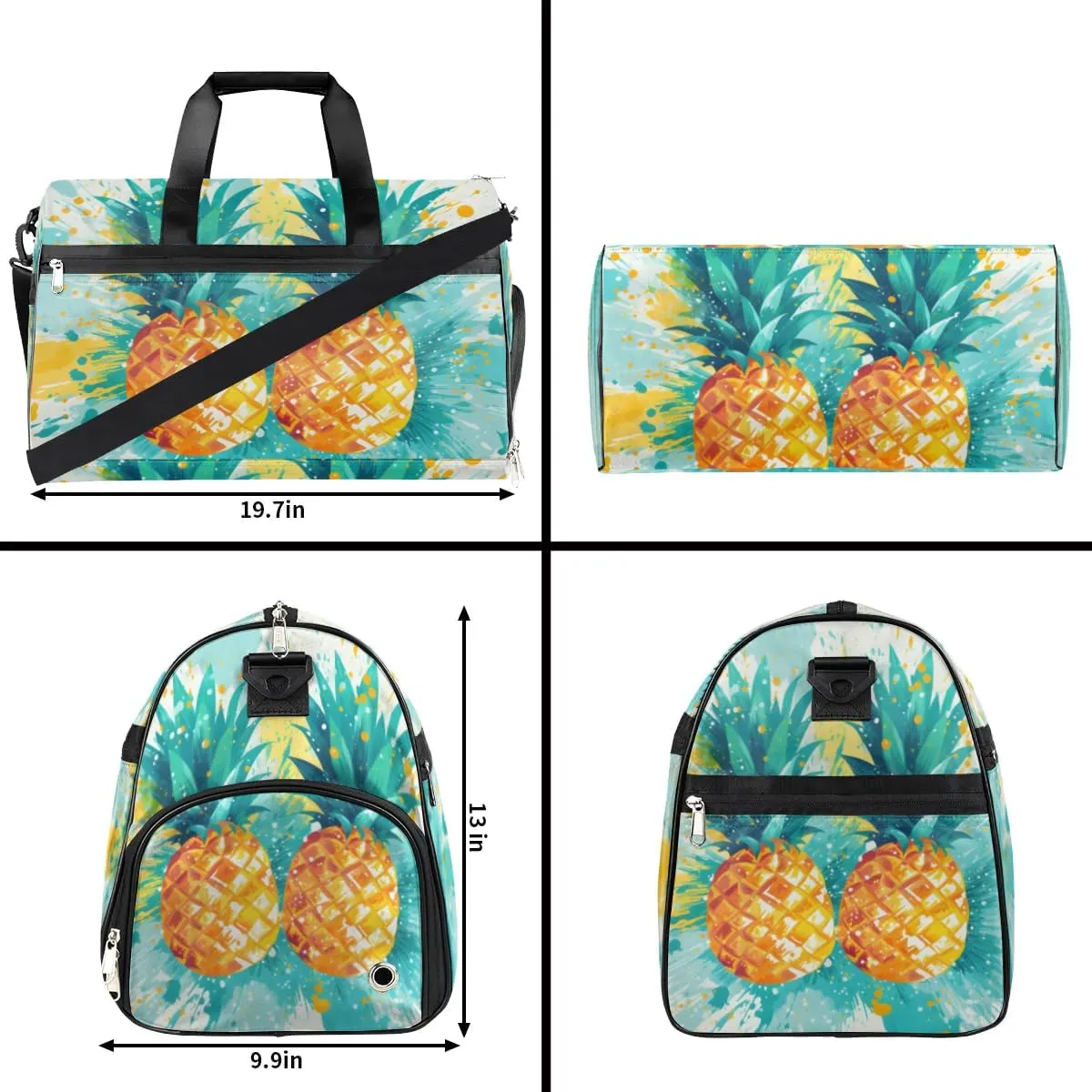 Sport Gym Bag for Women Men with Shoes Compartment & Wet Pocket, Travel Duffel Bag Sport Gym Tote Bags Swimming Yoga Ballet Weekend Overnight Bag Carry on Bag for Airplane (Pineapples 11)